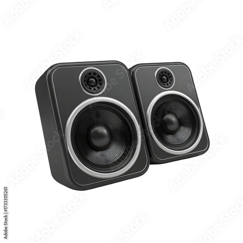 Two gray audio speakers
