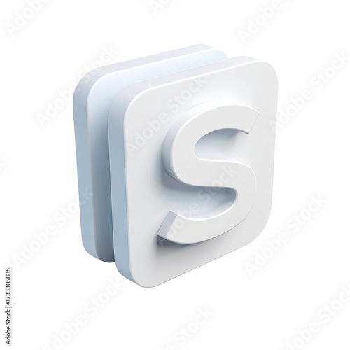 White 3D square icon with embossed capital letter S