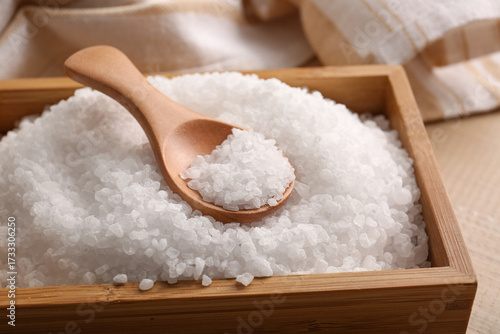 Wooden box with sea salt an...