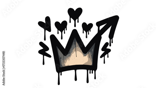 A vibrant graffiti crown and hearts art.