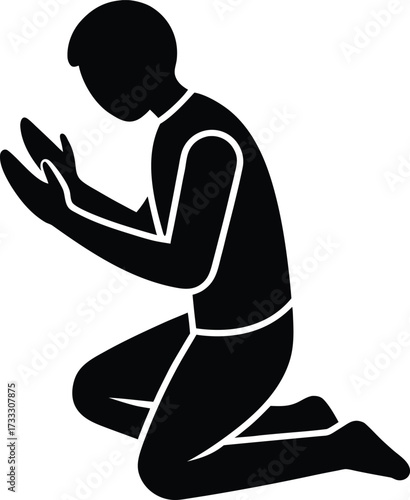 Begging Gesture Kneeling Hands Forward Silhouette Vector Art Illustration