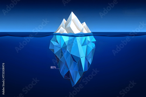 Illustration of iceberg in water depicting the pareto principle with percentages indicated