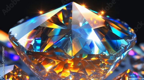 ultra realistic close-up macro of crystal gemstone facets, glowing transparent surfaces with rainbow light refractions