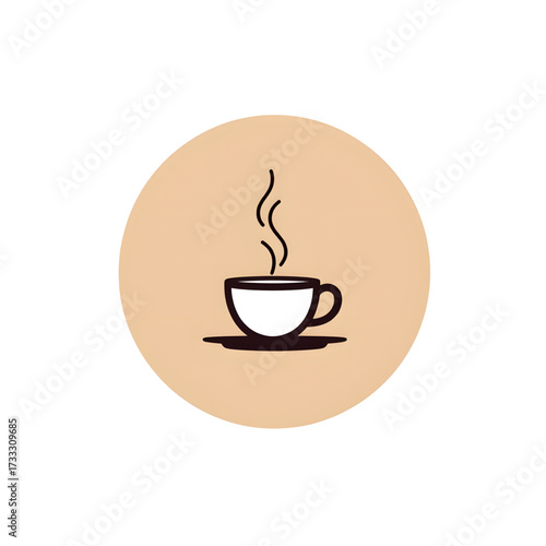 Hand-drawn coffee cup with steam on a beige background  