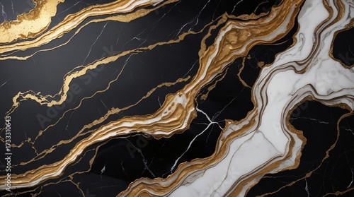 macro close-up texture of marble surface with flowing ink-like veins, elegant polished details in black, white