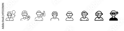  VR and AR Headset Line Icons Vector Set – Virtual Reality, Smart Glasses, Gamer, Virtual and Augmented Reality User Icons – Headset, Smart Glasses Line Set
