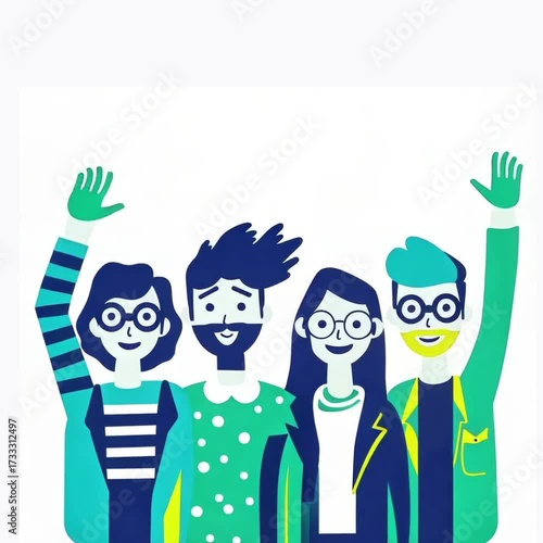 A video of a team of four people waving hello.