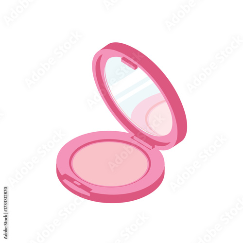 Isometric illustration of an open pink makeup compact with a mirror on a white background