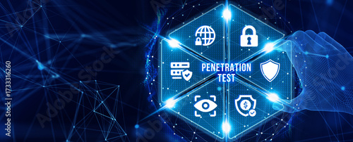 PENETRATION TEST inscription, cyber security concept. 3d illustration