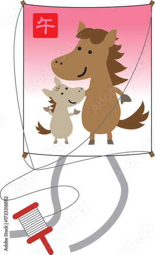 かわいい馬の親子が描かれた凧
