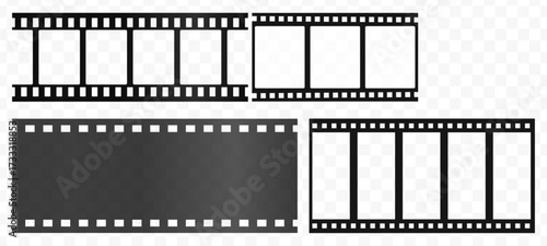 Vintage filmstrip roll frame, vector photo background, old grunge movie film long strip, video or movie filmstrip overlay, transparent film frame, cinema, photograph camera film strip