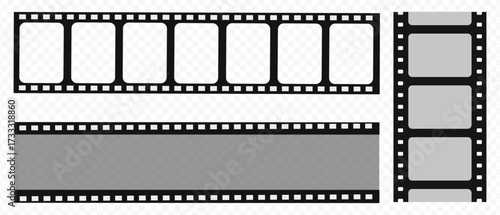 Vintage filmstrip roll frame, vector photo background, old grunge movie film long strip, video or movie filmstrip overlay, transparent film frame, cinema, photograph camera film strip