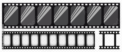 Vintage filmstrip roll frame, vector photo background, old grunge movie film long strip, video or movie filmstrip overlay, transparent film frame, cinema, photograph camera film strip