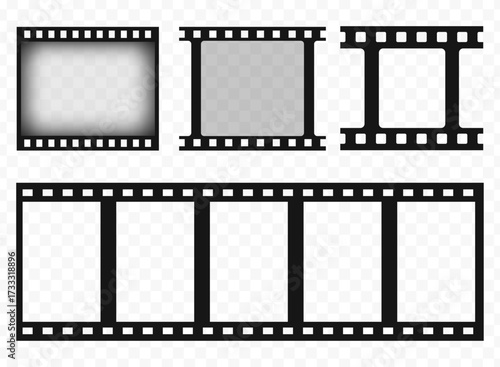 Vintage filmstrip roll frame, vector photo background, old grunge movie film long strip, video or movie filmstrip overlay, transparent film frame, cinema, photograph camera film strip