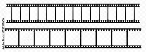 Vintage filmstrip roll frame, vector photo background, old grunge movie film long strip, video or movie filmstrip overlay, transparent film frame, cinema, photograph camera film strip