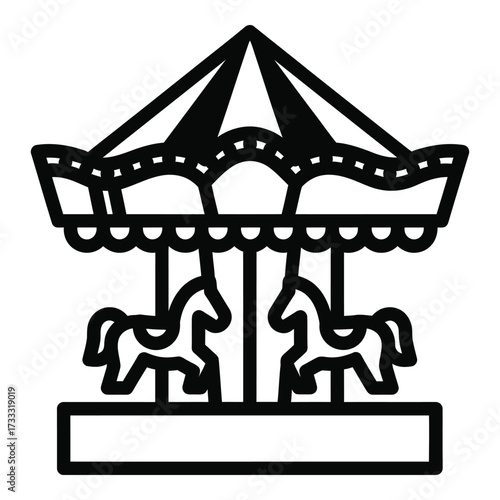 Vector art of vintage black and white carousel with horses