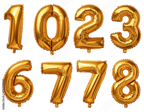 Gold foil balloons shaped as numbers