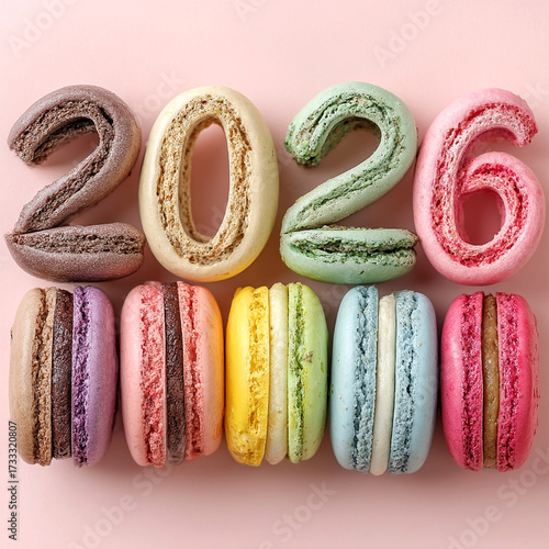 2026 Macarons on Pink Background