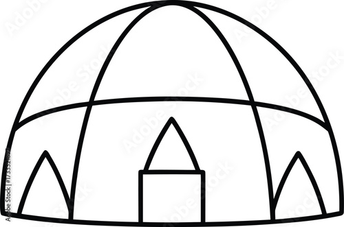 continuous line aerial sketch of futuristic antarctic base illustration on transparent background