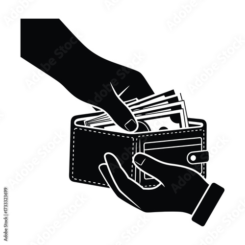 Hands exchanging cash with a wallet, a symbol of transaction, savings, investing, and money management for business and personal finance needs