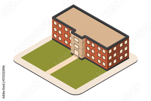 Vibrant isometric vector illustration of a contemporary urban residential or office building