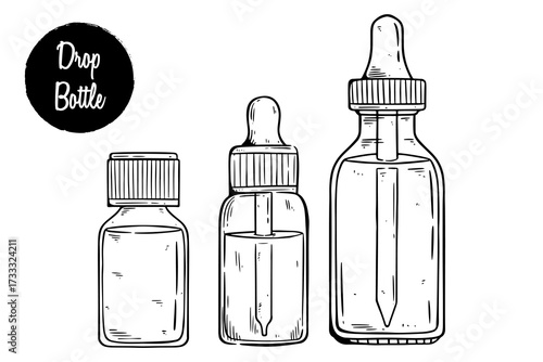 Hand-Drawn Dropper Bottle Illustration. Ideal for cosmetic packaging, essential oils, skincare branding, pharmaceutical products