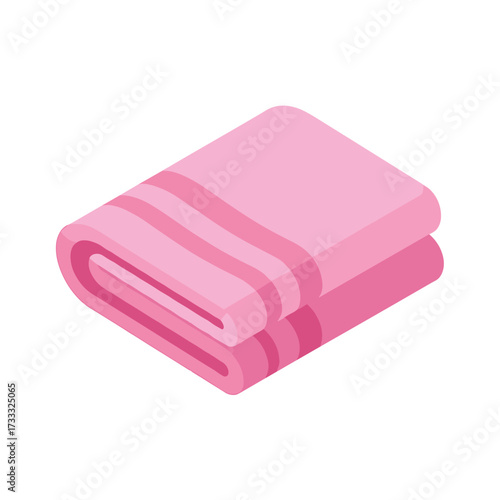 Isometric illustration of a folded pink towel with stripes on a white background design element