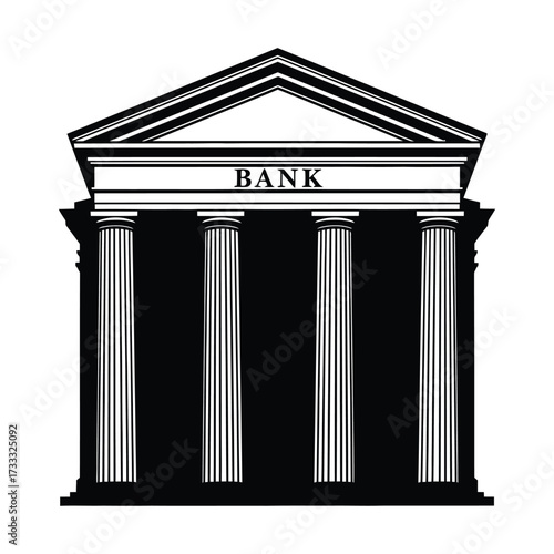 Solid bank building with classic architectural columns lends a sense of security and financial strength for trust and investment themes