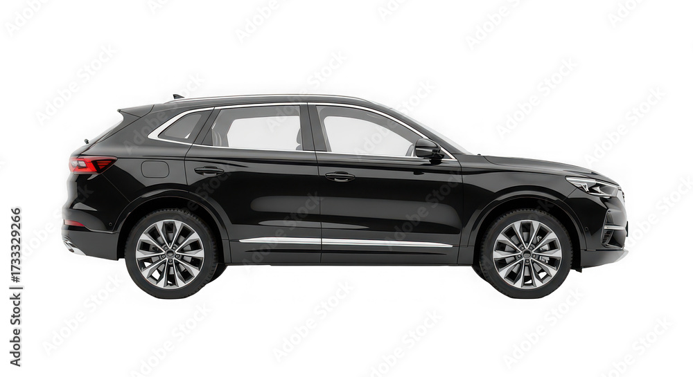 Fototapeta premium Black SUV car side view isolated on white background for automotive industry