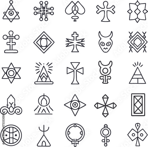 Esoteric Symbols: A captivating array of intricate, monochrome symbols, each designed with a unique aesthetic, invites contemplation on the profound, hidden meanings that lie within.