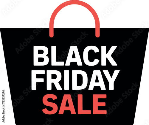Black friday sale advertised on a black shopping bag with red handles