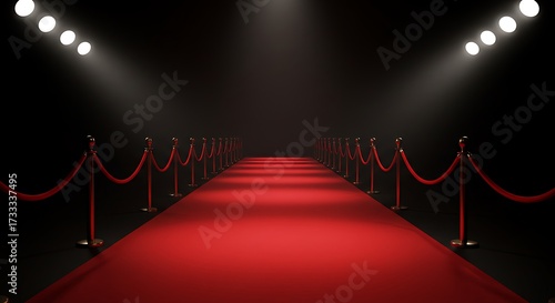 Red carpet leading to stage illuminated by spotlights © kapten