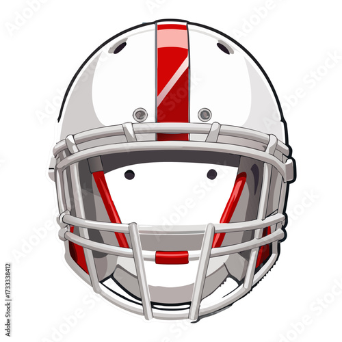 White American Football Helmet Front and Side View Isolated on Transparent Background.