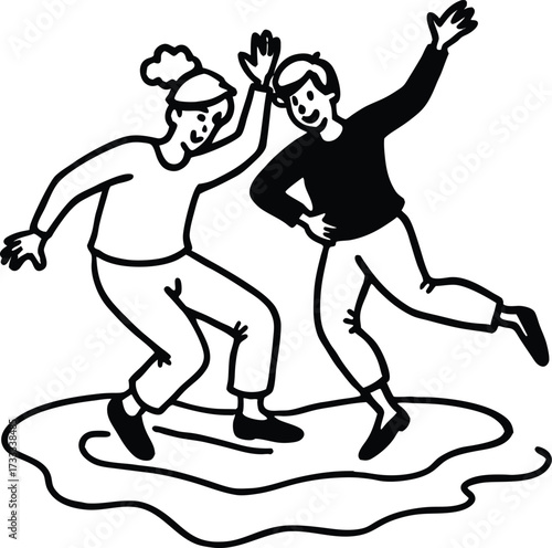 couple jumping in puddle illustration on transparent background