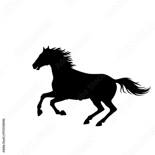 Black silhouette of a running horse in motion. Elegant vector illustration symbolizing freedom, power, speed, nature, wild spirit, equestrian design, and strong animal artwork