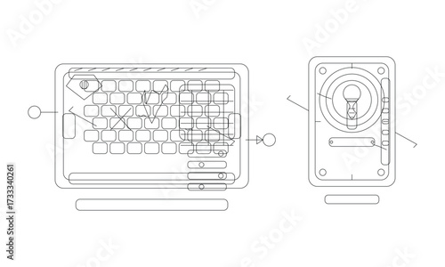Firewall and Keyhole 2 in 1 pack– Cybersecurity and Data Protection Vector Illustration
