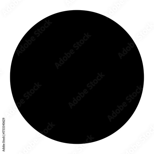 A solid black circle centered on a plain white background, representing a basic geometric shape.