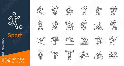 Sport thin line icon collection for competition, active lifestyle, Olympic and fitness concept. Editable stroke. Pixel perfect.