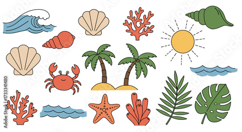 Summer Tropical Icon Set Beach, Ocean, and Island Elements for Your Designs