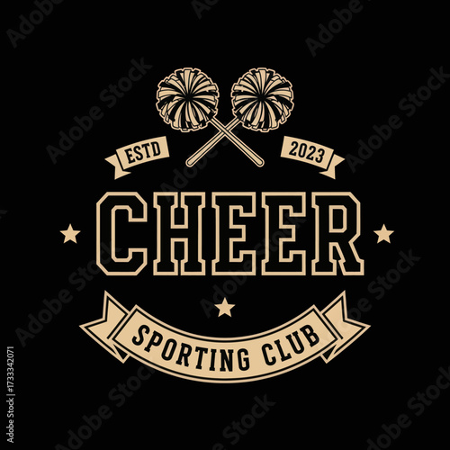 A vintage-style logo for a Cheer Sporting Club established in 2023, featuring crossed pom-poms.