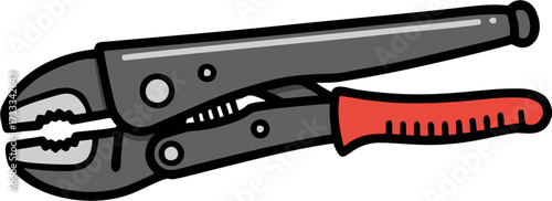 Cartoonish Locking Pliers with Red Handle, Ready for Gripping and Holding