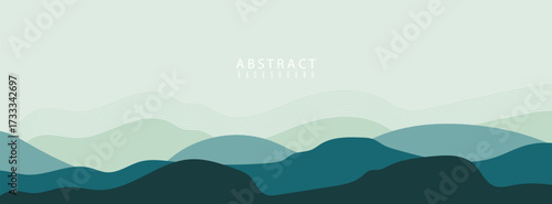 Mountain minimal background vector. Abstract landscape hills with green color, sun, moon. Nature view illustration design for home decor. suit for bussines, banners, cover, flayer.