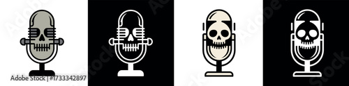 Logo of skull and microphone simple vector logo design for podcast