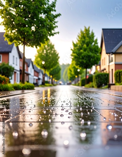 Suburban street after rain