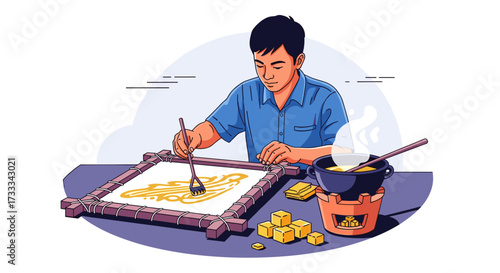 Traditional Sweet Making in a Cozy Workshop, Digital Illustration of Culinary Craftsmanship