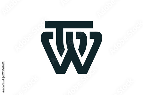 A stylized logo featuring the letters t and w in a geometric design on white