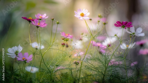 dew. Flower arrangement in a morning garden with natural light and dew. gardening catalogs, home-decor guides, designed for gardening and botanical catalogs, enhances decor appeal.