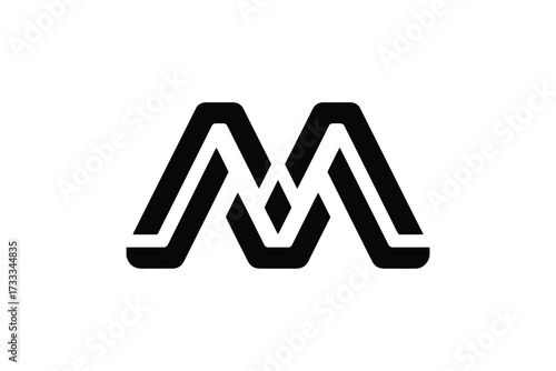 A black and white image of an abstract geometric double line letter m logo