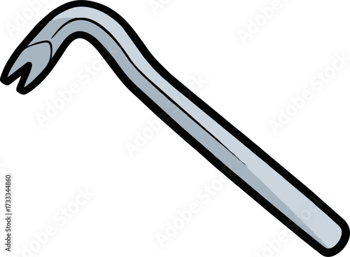 Cartoonish Steel Crowbar with Black Outline, Angled Perspective, and Subtle Shading
