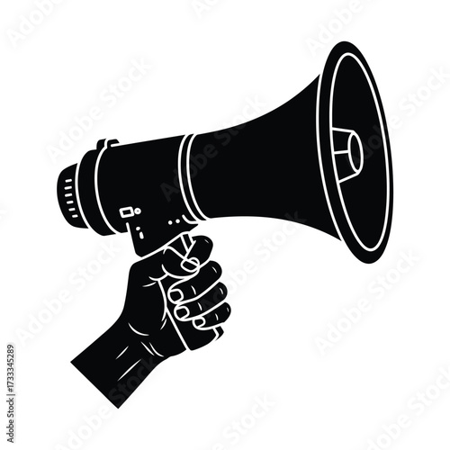 Empowering voice for change with raised fist holding megaphone icon, perfect for social justice campaigns and advocacy visuals